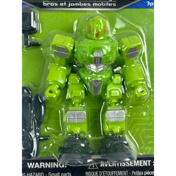 Your Action Hero Robot Figure Green 3pc Movable Arms Legs Carded New - Picture 2 of 3